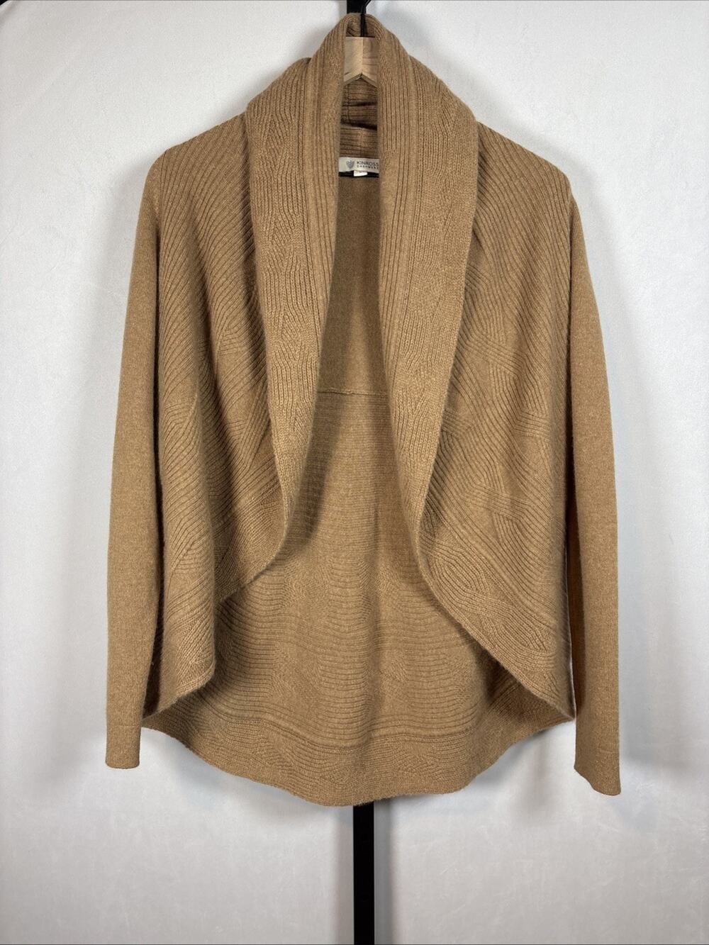 Kinross 100% Cashmere Cardigan Sweater Size Small Brown Open Front Shawl Collar